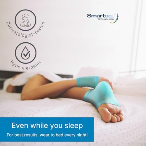 NatraCure Vented Moisturizing Gel Heel Sleeves - (Pedicure Socks for Dry Cracked Feet Treatment, Dry feet Treatment, Heel Socks for Women or Men - (608-M CAT) - Color: Aqua Blue - Size: Regular