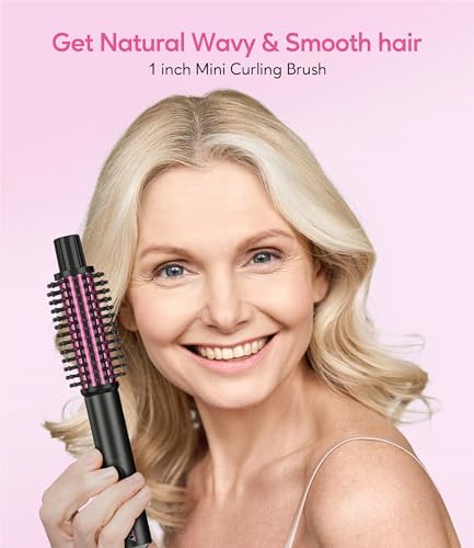Mini Thermal Brush 3 Temperature Adjustable, Travel Curling Iron for Short Hair 1 Inch, Heated Round Brush for Soft Curls, Lightweight Curling Wand Perfect for Bouncy Hair, Dual Voltage