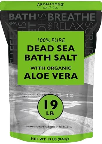 Aromasong Dead Sea Salt with Organic Aloe Vera, Spa Bath Salts, 19 Lbs Fine Bulk resealable Pack, 100% Pure & Natural, Soak for Women & Men for Tired Muscles & Skin Issues (Packaging May Vary)