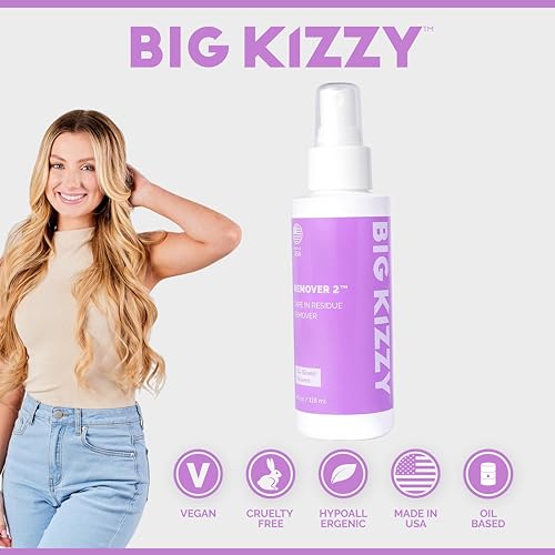 Big Kizzy Remover 2 (4oz) - Tape In Extension Remover for Residue - Quick + Non-damaging Human Hair Extension, Wig, & Hair System Adhesive Residue Remover