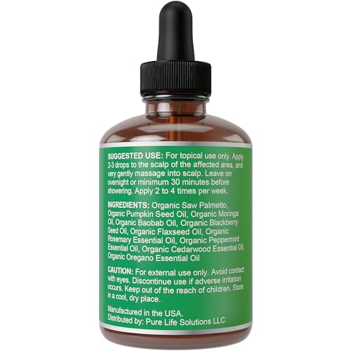 Saw Palmetto Serum for Hair Growth: Rosemary, Peppermint, Pumpkin Seed Oils. Vegan Thickening, Moisturizing, Strengthening Treatment for Women, Men - Weak, Dry, Frizzy Hair - 1oz