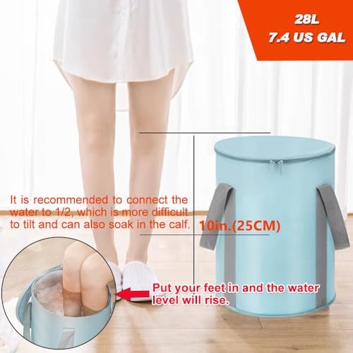 Portable Thermal Insulation Multifunctional Foldable Foot Soaking Bath Bucket Birthday Gift with Lid Home Travel Outdoor Camping Foot Soaking Spa Bucket, 7.4 US GAL,Blue