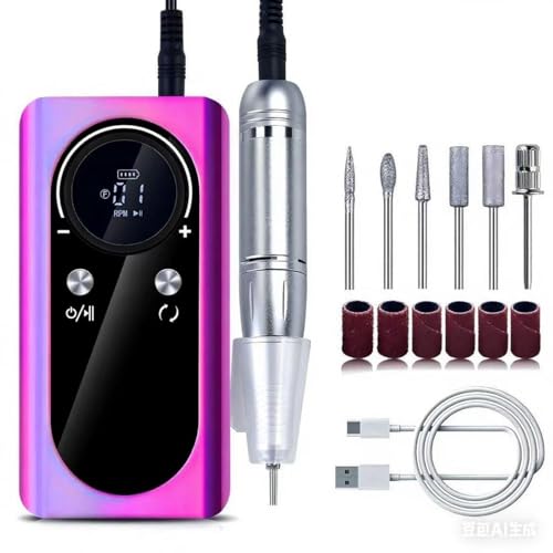 Nail Gun Drill, Professional Rechargeable Nail Drill, 45,000 RPM, Suitable for Women's Manicure, Pedicure, Removing Gel Polishes, for Home DIY Salon Manicure, Purple