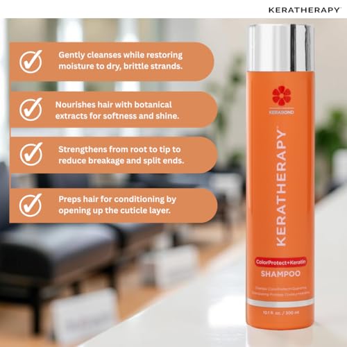 KERATHERAPY Keratin Infused Color Protect Shampoo, 10.1 fl. oz., 300 ml - Gluten Free Color Protecting Shampoo for Color Treated Hair with Kerabond Technology, Red Raspberry Oil, Omega 3 & 6