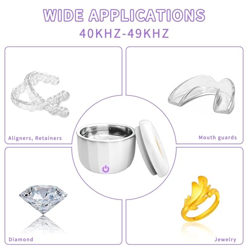 Portable Ultrasonic Retainer Cleaner 80mL,Cleans with just water,42kHz Mini Jewelry Cleaning Machine for all Dental Appliances,Jewelry,Diamonds,Aligner,Whitening Trays,Night Dental Mouth Guard