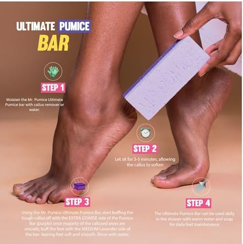 Mr. Pumice Ultimate PUMI Bar: 2-in-1 Dual-Grit (Medium + Coarse) Callus Remover, Pedicure Stone & Ped File Scrubber for Smooth Feet and Heels, (12-Count Display Box)