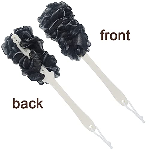 Back Scrubber for Shower,Loofah Long Handle Bath Body Brush,Soft Nylon Mesh Sponge for Shower,Loofah On a Stick for Men Women,Exfoliating Scrub Cleaning Luffa for Elderly(2-Pack,Black)