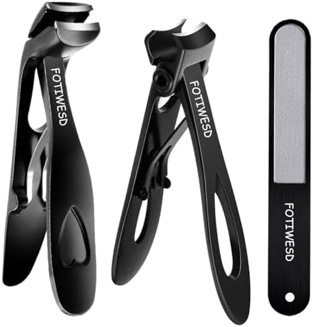 Nail Clippers for Seniors, Wide Jaw Fingernail Clippers and Angled Head Toenail Clippers for Thick Nail, Professional German Nail Clippers for Men, Women & Pregnant (Black 1)
