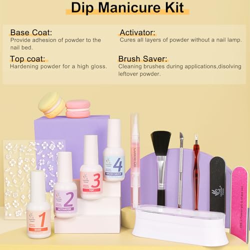 Lavender Violets 48 Pcs Dip Powder Nail Kit Starter, 36 Colors Pink Red Yellow Green Blue with Dip Powder Liquid Set and Essential Manicure Tools for Nail Art Designs B950