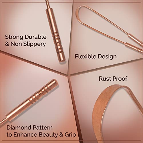 MasterMedi Tongue Scraper with Case Easy to Use Tongue Scraper for Adults, Tongue Cleaner for Oral Care & Hygiene (Copper Set of 2 (with Travel Case))