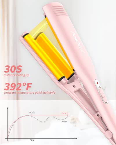 Hair Crimper, Professional 1/2 Inch Curling Iron, 3 Ceramic Barrels Hair Waver with Small Negative Ions, Dual Voltage for Home and Travel