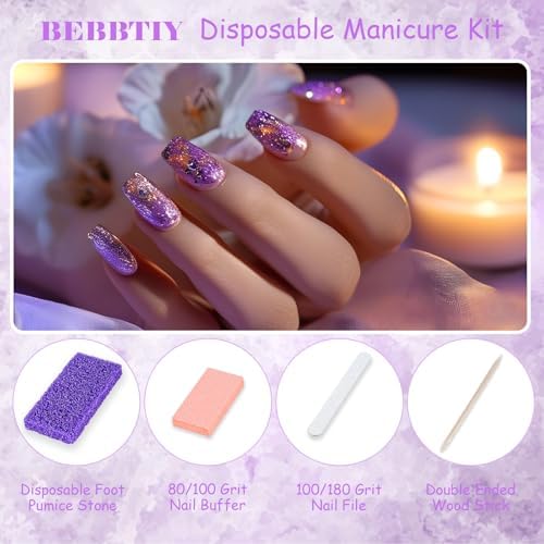 Disposable Pedicure Kit Sets, 4 in 1 Nail Salon Manicure Pedicure Kit Professional, Nail File, Pumice Pad, Mini Buffer, Wood Stick (Pack of 20, Count, 20.0)
