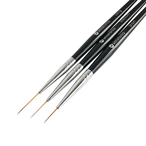 Striping Nail Art Brushes for Long Lines, Details, Fine Designs. 3 pcs Striper Brushes with Caps - AMAZING TRIO