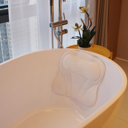 Bath Pillow Bathtub Pillow, Thick Padded Ergonomic Bathtub Headrest for Tub Neck and Back Support with Soft 4D Mesh Fabric and Six Non-Slip Suction Cups, Bath Pillows for Bath Accessories