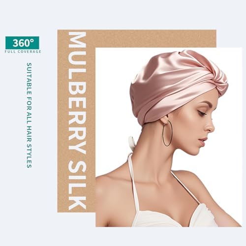 Sleep Cap for Women Hair Care,22 Momme 100% 6A Mulberry Silk Natural Silk Night Bonnet with Elastic Stay On Head