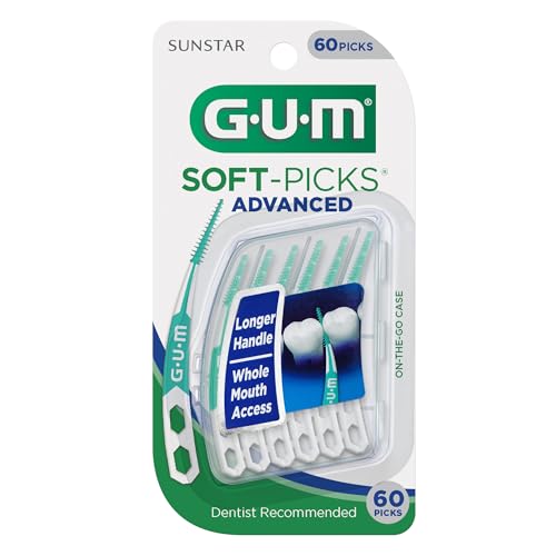 GUM Soft-Picks Advanced, Easy to Use Dental Picks for Teeth Cleaning and Gum Health, Disposable Interdental Brushes with Convenient Carry Case, Dentist Recommended Dental Picks, 60ct (6pk)