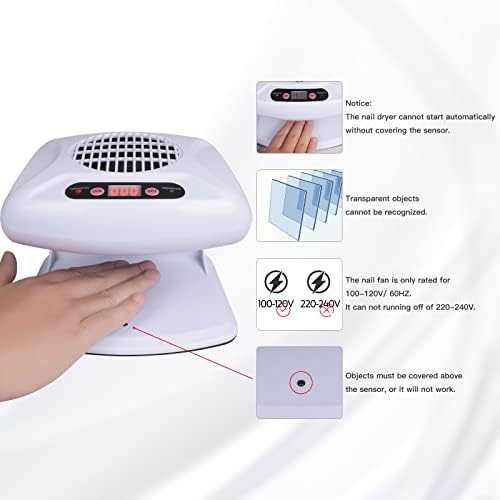 Gegong Air Nail Dryer with Automatic Sensor, 300W Timing Fan Blow for Both Hands and Feet, Warm & Cool Wind Blower Regular Polish, Home Salon Use No Harmful (Light Blue)