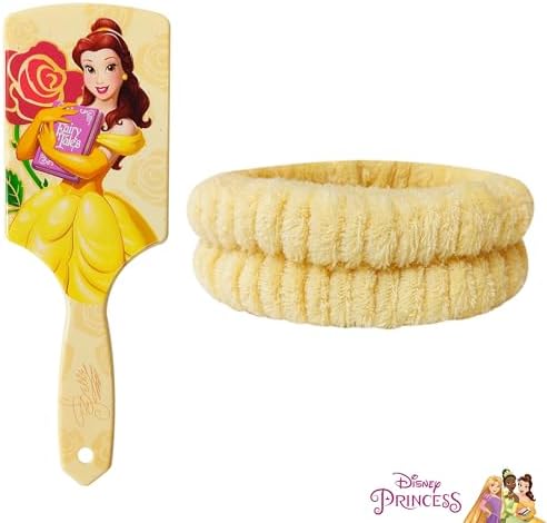 LUV HER Kids Hair Brush & Spa Headband Set for Girls - Features Disney Bella from Beauty & Beast - Fun Grooming Kit for Detangling, Styling & Skincare - Soft & Stretchy One Size, Ages 3+