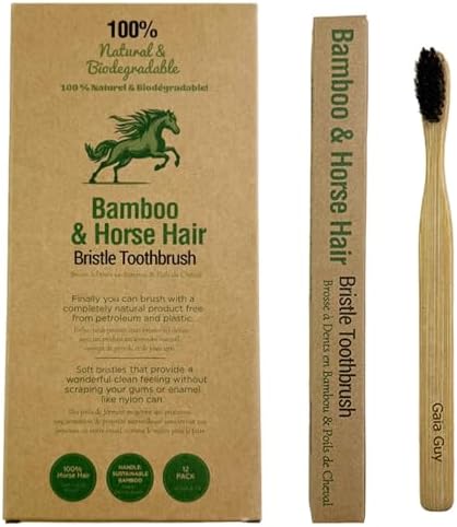Gaia Guy Soft Natural Bristle Bamboo Toothbrush (NO Nylon - Horse Hair ONLY) - Totally Compostable & Biodegradable Soft Horsehair Bristle and Bamboo Toothbrushes - Zero Waste & Plastic-Free