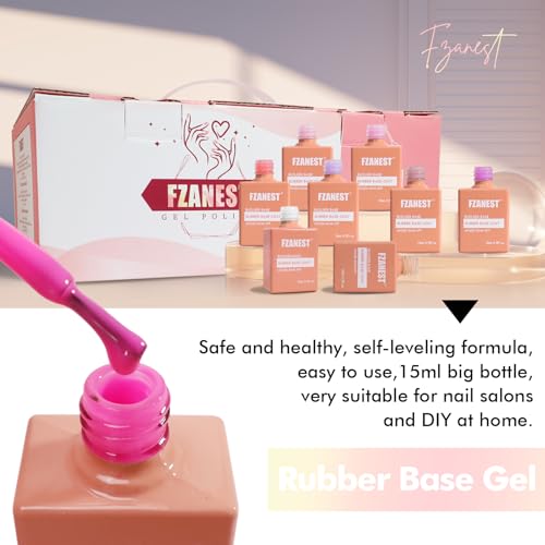 FZANEST Rubber Base Builder Nail Gel 24 Colors*15ml Salon Product Soft Structure Gel For Nails Enhance Extension Jelly Natural Nude Pink Base Color Overlay UV LED Soak Off