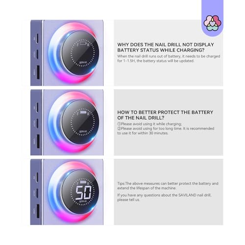 SAVILAND 50000RPM Nail Drill for Acrylic: 2025 Pro High Tech Fast Removal Electric Nails Drill Kit 6000mAh Rechargeable Machine Professional Drill Bit Nail File Buffer Tools Salon Manicure Pedicure