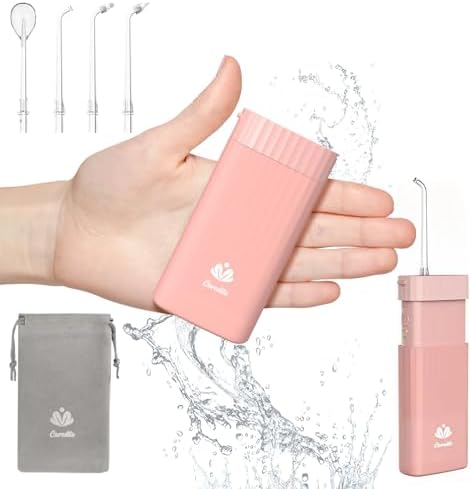 Portable Water Flosser for Teeth,Travel Water Flosser Picks,Mini Cordless Oral Irrigator Rechargeable Power Dental with Telescopic Water Tank, IPX7 Wateroproof for Brace & Sensitive Teeth Care,Pink
