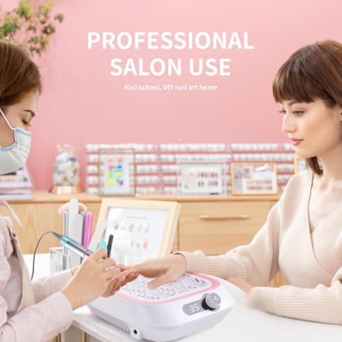 Nail Dust Collector, Powerful Vacuum Fan and Nail Dust Collector Quiet, Professional Salons&Home Use Dust Collector Nail Tech with Reusable Filter and 30pcs Nonwoven Filter and 1pcs Dusting Brush Pink