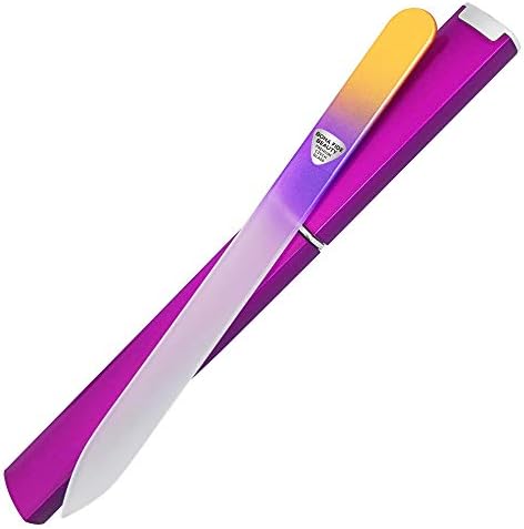 Bona Fide Beauty - Premium Czech Glass Fingernail File with Case - Gentle, Durable & Professional Manicure Tool - Beauty Gift for Women (Gold Violet)