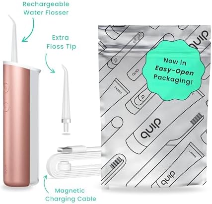 quip Water Flosser with Replacement Tip - Cordless Water Flosser with Adjustable Pressure - Teeth Cleaner Pick with 360 Degree Rotating Replaceable Tip, Rechargeable Water Dental Pick - Copper