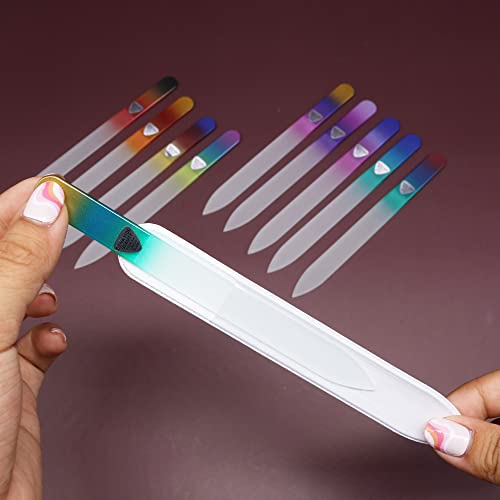 Bona Fide Beauty Czech Glass Nail Files Set - 10-Piece Crystal Nail Files Set in Sleeves, Bulk Nail Files from The EU (Multicolor)