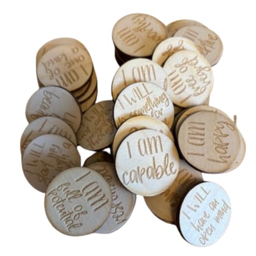 Affirmation Wooden Tokens, Set of 50 Engraved Positive Reminders, Natural Baltic Birch Wood, Ideal for Mother's Day, Christmas, Birthday Gifts