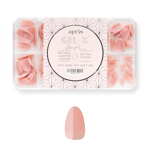 Apres Neutrals Gel-X Margot Box Of Press On Nails, 11 Sizes 00-9, Soft Gel Nail Tip Box (150pcs) (Almond Extra Short, 150)
