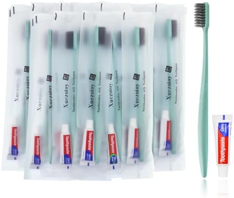 Disposable Toothbrushes with Toothpaste,30 Pack Green Individually Wrapped Disposable Travel Toothbrushes Kit in Bulk for Homeless,Nursing Home,Hotel,Charity