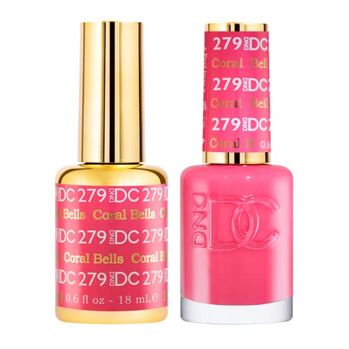 DND DC Gel Polish Set, Pink Collection, UV/LED Gel Polish and Air Dry Nail Lacquer, Matching Chip-Free Polish Duo, 279 Coral Bells, 0.5 Fl Oz