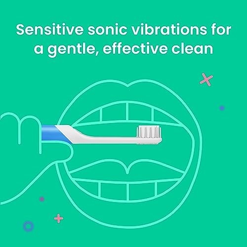 Quip Sonic Toothbrush for Kids with Timer - Includes Extra Brush Head and Travel Cover Mount - Electric, Soft Bristle Refill Head, Rubber Handle, 3 Month Battery Life - Travel Toothbrush - Blue