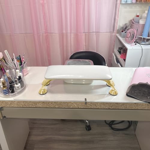 Arm Rest for Nails Tech Soft Comfortable, Nail Arm Rest Anti-Slip, Microfiber Leather Manicure Hand Rest for Nails Tech Armrest Stand with Gold Stainless Steel Legs