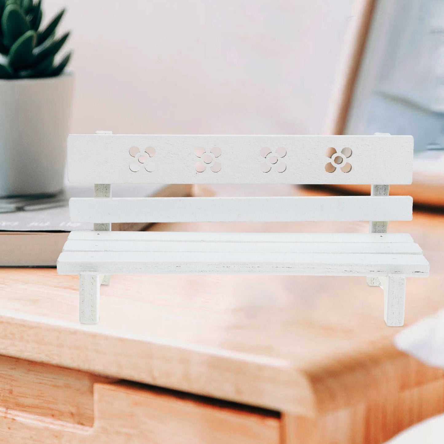 TINKSKY Micro Landscaping Decor Small Bench Miniature Garden Bench White Plastic 1Set Rustic Scene Layout