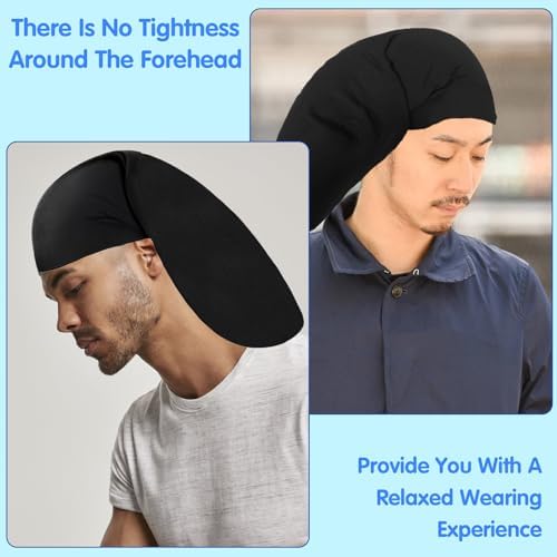 4 Pieces Unisex Jumbo Dreadlock Cap, Black Elastic Long Hair Bonnet Dreads Caps for Men Women, Loc Head Wraps Cap Hair Sleeve Full Cover Accessories, for Sleeping & Shower, 19 x 10 Inch