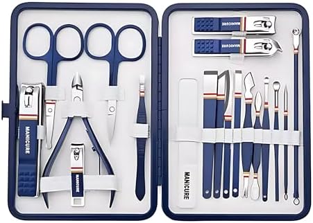 Nail Clippers Set - 19 Piece Manicure & Pedicure Kit, Stainless Steel Fingernail & Toenail Tools with Luxurious Travel Case for Men & Women
