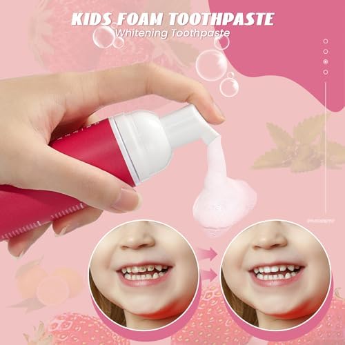 Fluoride Free Foam Kids Toothpaste - ELOTAME 2 Pack Natural Teeth Clean and Whitening Toothpaste with Strawberry Mint Flavor, Organic Travel for Toddler