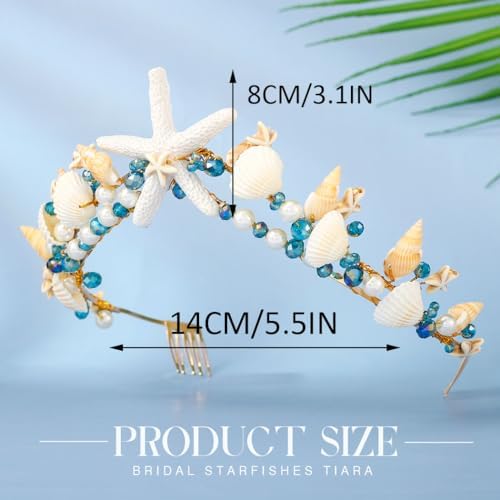 Bartosi Boho Starfish Bride Wedding Tiaras and Crowns Gold Seashell Bridal Headbands Sea Star Beach Wedding Headwear for Women
