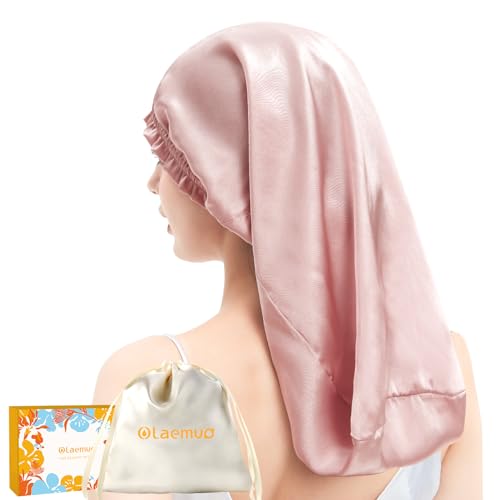 Long Silk Hair Bonnet for Sleeping Women/Men, 100% Real Mulberry Silk Hair Wrap for All Long Hair Types, Night Cap for Hair Care/Hairstyle, Rosy Pink