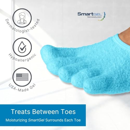 NatraCure 5-Toe Gel Lined Foot Moisturizing Socks – Aloe & Shea Infused Fuzzy Hydrating Socks for Women & Men - Soft Feet Moisturizer Spa & Pedicure Socks for Dry Cracked Heels, Calluses - Medium