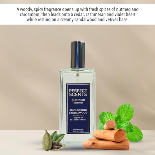 Perfect Scents Fragrances | Inspired by Le Labo’s Santal 33 | Platinum Collection | Smoldering Sandalwood | Unisex Eau de Parfum | Vegan, Paraben & Phthalate Free | Never Tested on Animals | 3.4 Fl Oz