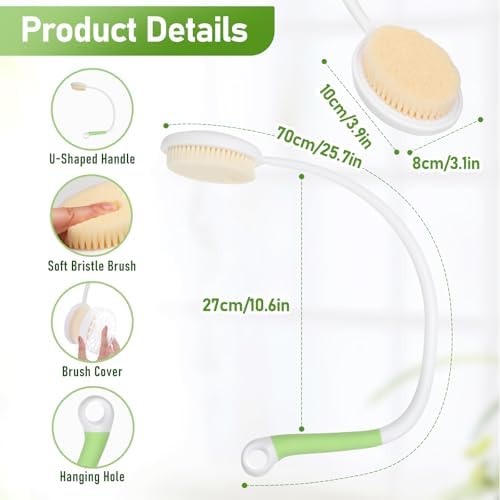 Fanwer 27.5" Long Handled Back Bath Brush for Shower, Back Scrubber for Shower with U-Shaped Curved Handle, Loofah Shower Brush Back Washer for Elderly, Men and Women, Adaptive Equipment for Shower