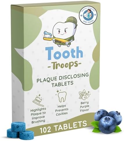 Plaque Disclosing Tablets for Kids & Adults. 102 Count. Blueberry Flavor. Tested and Created by Dentists. Plaque Tablets Help Build Healthy Brushing Habits.