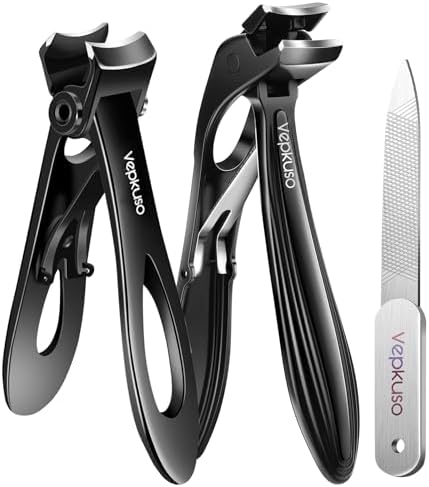Toenail Clippers & Nail Clippers Set for Seniors - Heavy-Duty Long Handled Toenail Clippers for Thick Toenails, Men & Women | Hygienic Manicure Set with Nail Catcher & File (Black(AB))