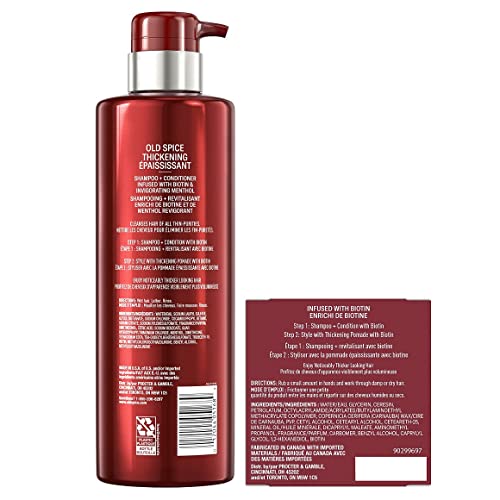 Old Spice Men's Thickening 2-in-1 Shampoo and Conditioner with Biotin and Menthol (17.9 Fl Oz) & Thickening Styling Pomade Infused with Biotin Bundle (2.22 Oz)
