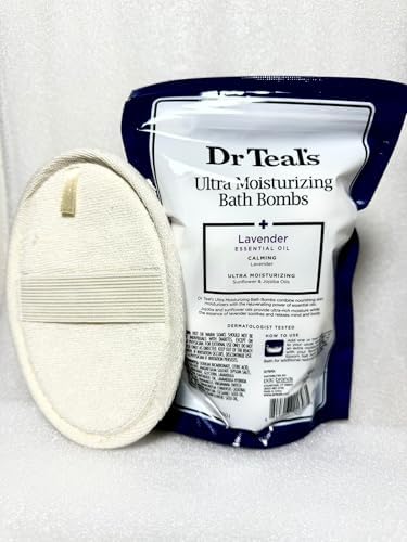 Dr.Teal's 5 Ultra Hydrating Bubble Bath Bombs in Soothing Lavender with Essential Oils for Women and Men, 1 Exfoliating Pad