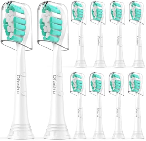 Replacement Toothbrush Heads Compatible with Philips Sonicare Protectiveclean C1 C2 4100 5100 6100 9024 6250, White, 10 Sonic Electric Brush Head (Green White, Medium)